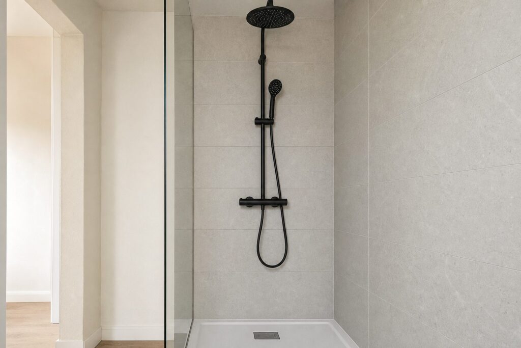 Carrelage grand format Pearl NORWICH 40x120 - ambiance douche italienne