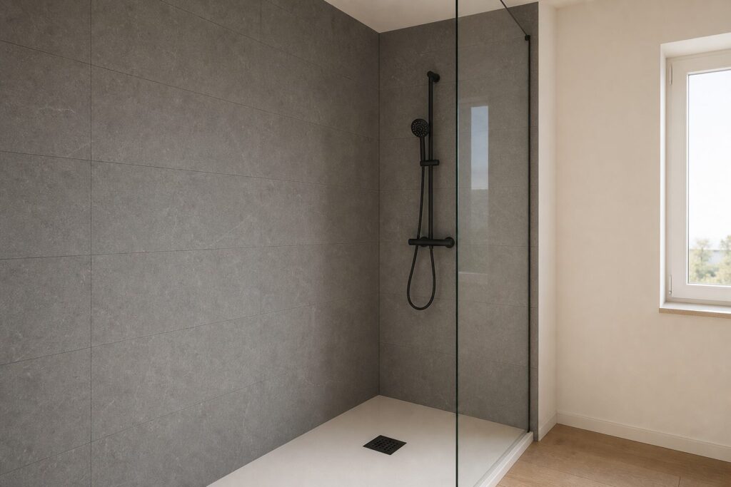 Carrelage grand format Anthracite NORWICH 40x120 - ambiance douche italienne