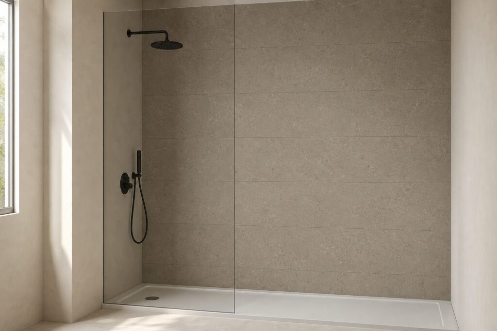 Carrelage grand format Taupe NORWICH 40x120 - ambiance douche italienne