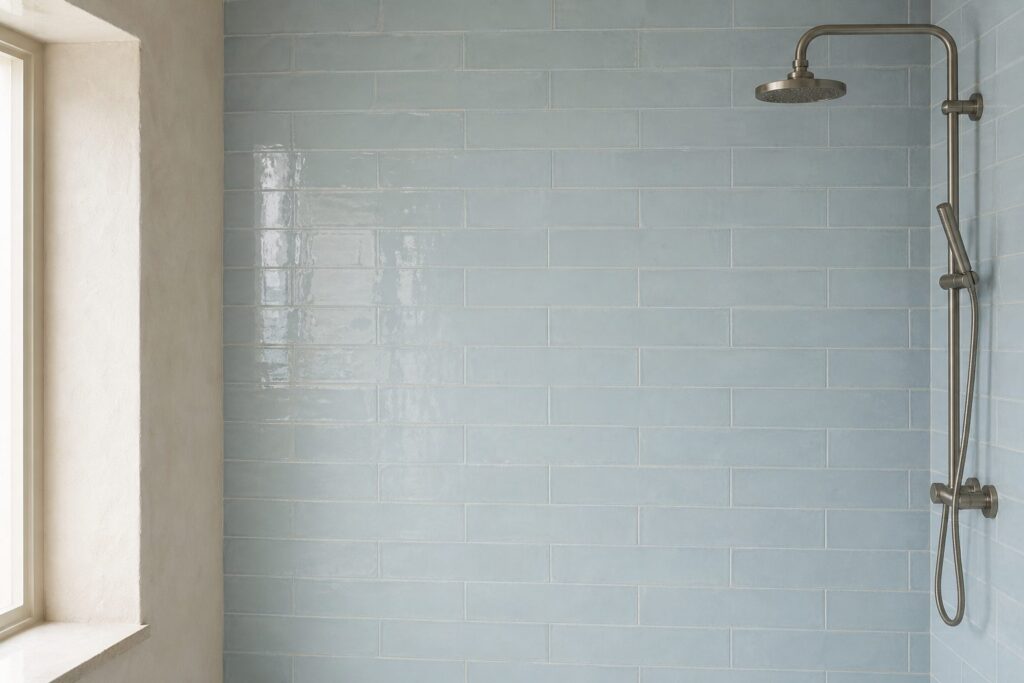 Carrelage métro Aqua TITAN 10x30,5 - ambiance douche