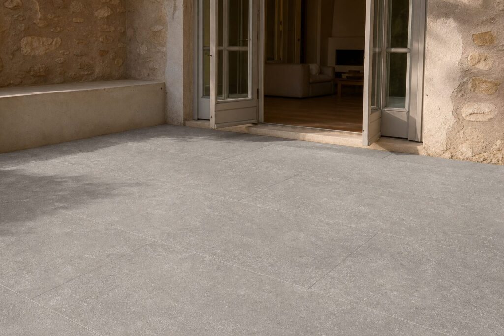 Carrelage imitation béton Pearl NEXUS 60x120 20mm - ambiance terrasse