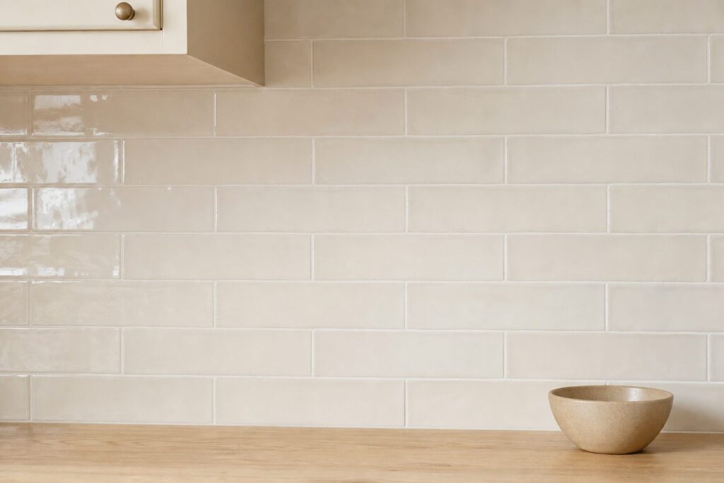 Carrelage métro Ivory COLONIAL Brillant 7,5x30 - ambiance cuisine
