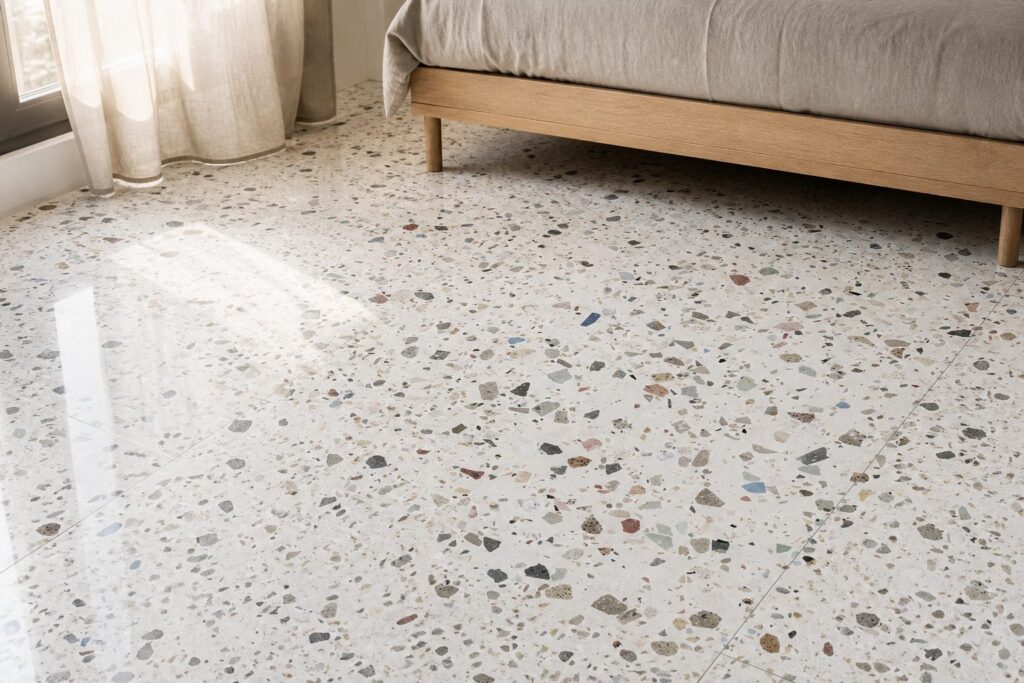 Carrelage imitation marbre White GEMSTONE 120x120 - ambiance chambre