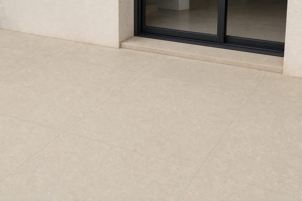 Carrelage imitation béton Sand NORWICH 90x90 - ambiance terrasse