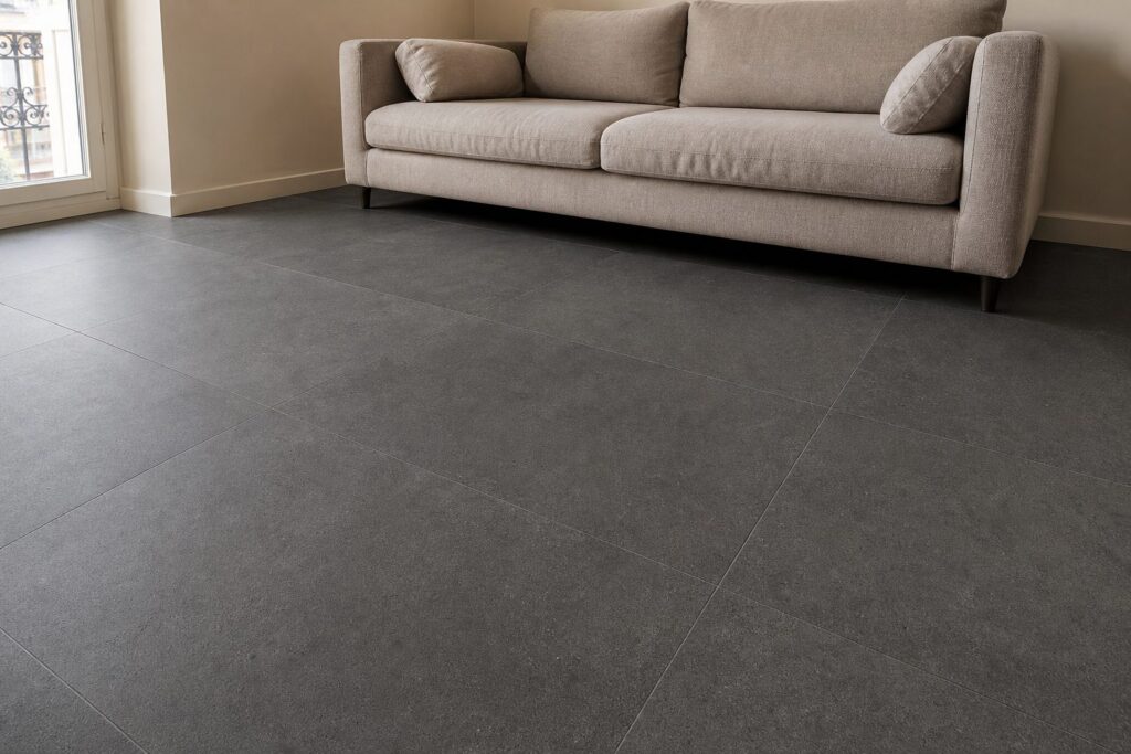 Carrelage imitation béton Anthracite NEXUS 60x120 - ambiance salon