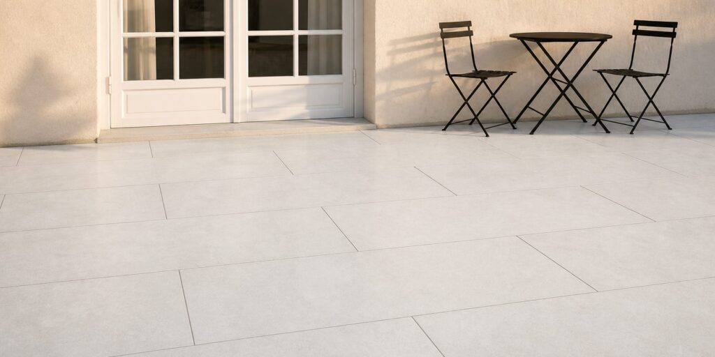 Carrelage imitation béton Glaciar NEXUS 60x120 20mm - ambiance terrasse