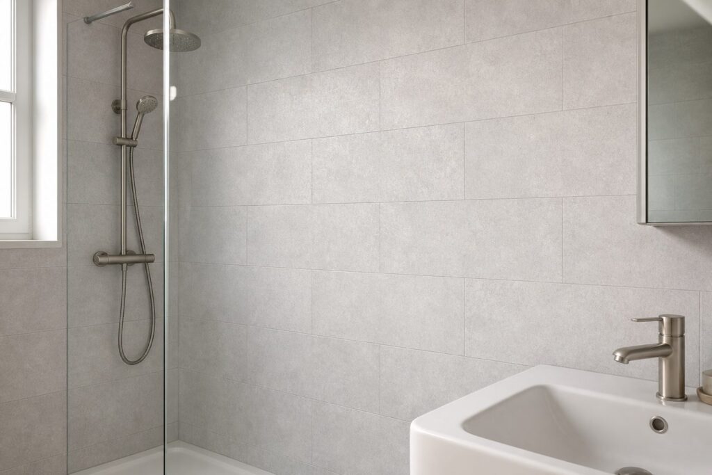 Carrelage imitation béton Grey BETON 25x50 - ambiance douche