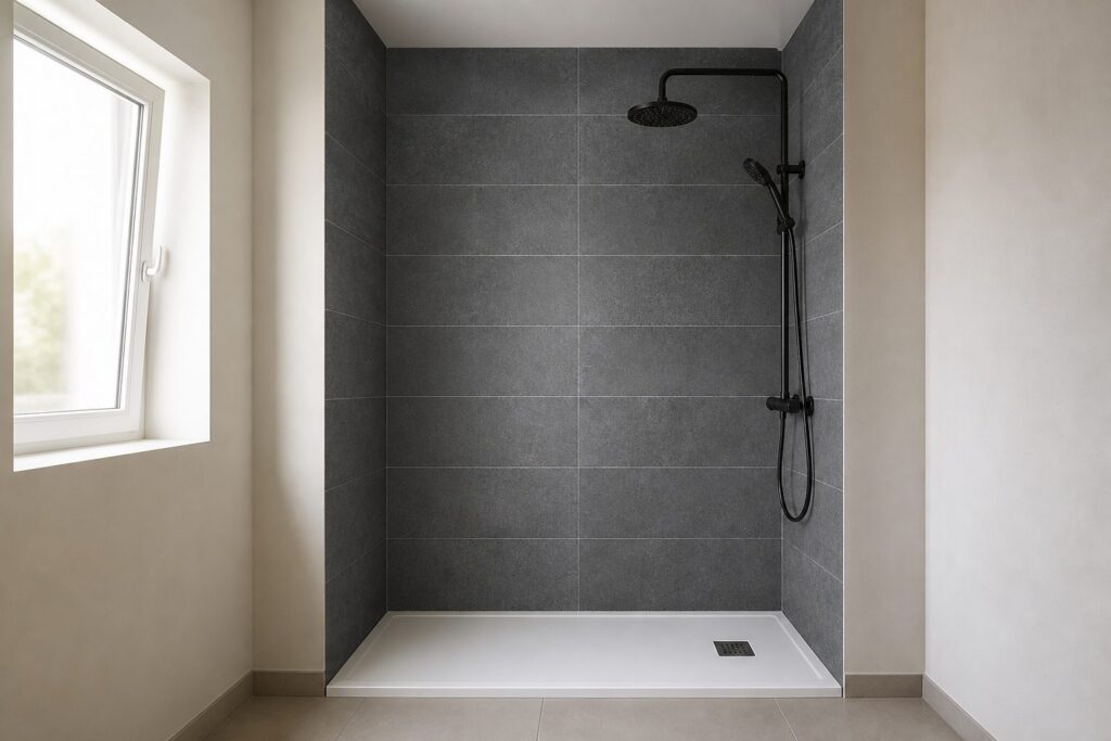 Carrelage imitation béton Anthracite BETON 25x50 - ambiance douche italienne