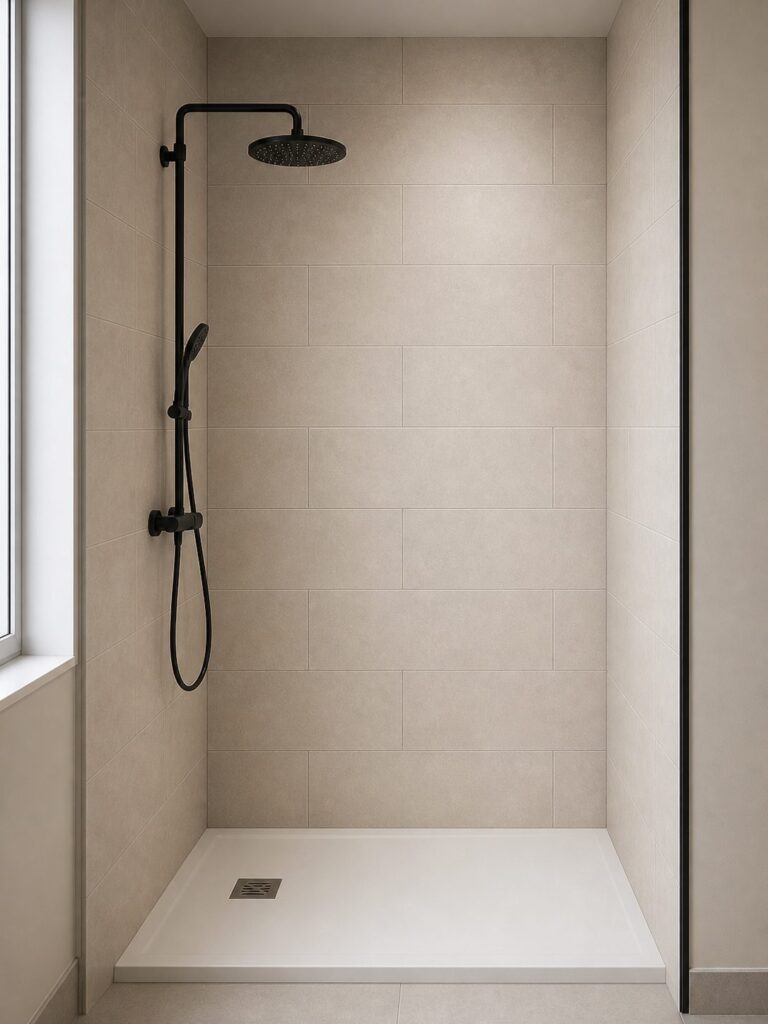 Carrelage imitation béton Beige BETON 25x50 - ambiance douche italienne