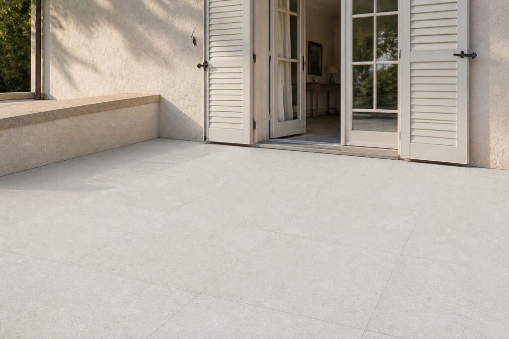 Carrelage imitation beton Pearl BORNEO 20mm 60x60 - ambiance terrasse