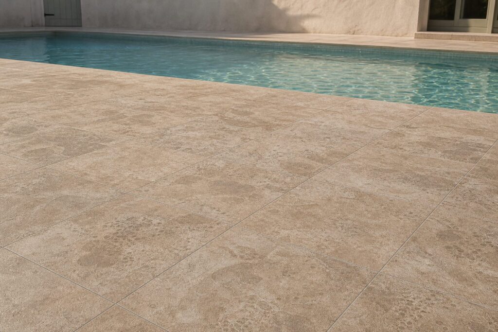 Carrelage uni Beige SINAI 20mm 60x60 - ambiance piscine