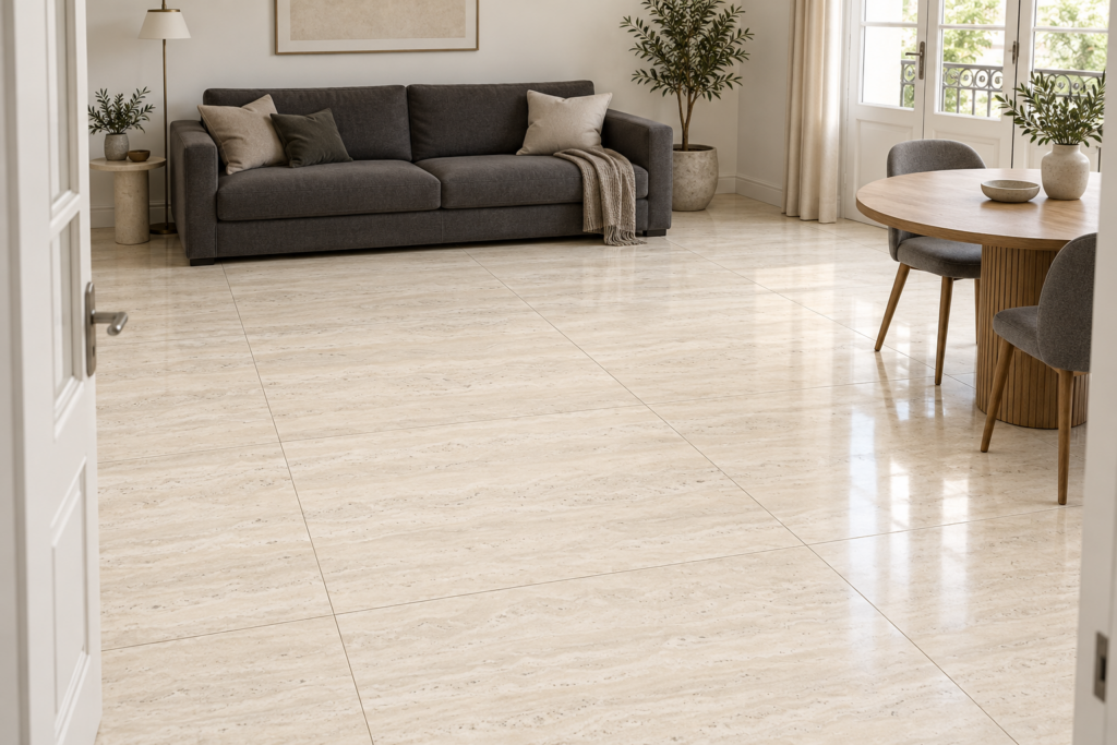 Carrelage imitation marbre Ivory LICEO 120×120 — ambiance validée