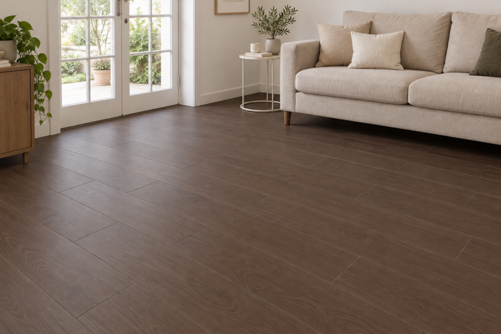 Carrelage imitation parquet Wengue OXFORD 22,5×90 — ambiance validée