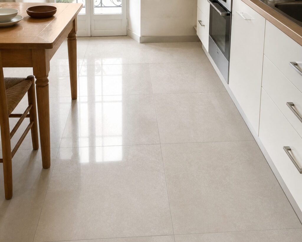 Carrelage imitation béton Cream NEUTRA Brillant 60x60 - ambiance cuisine