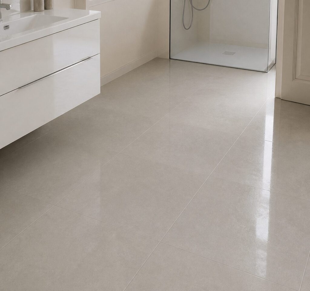 Carrelage imitation béton Pearl NEUTRA Brillant 60x60 - ambiance salle de bain