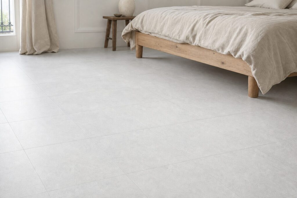 Carrelage imitation béton White CRICKET 60x60 - ambiance chambre