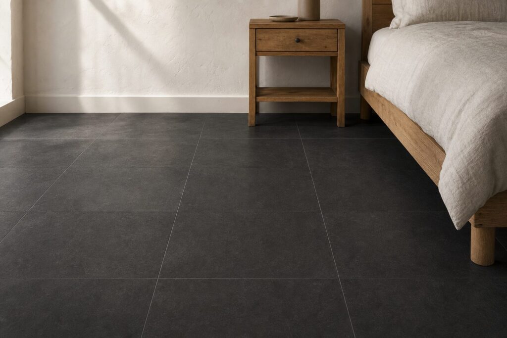 Carrelage imitation béton Anthracite MIDTOWN 60x60 - ambiance chambre