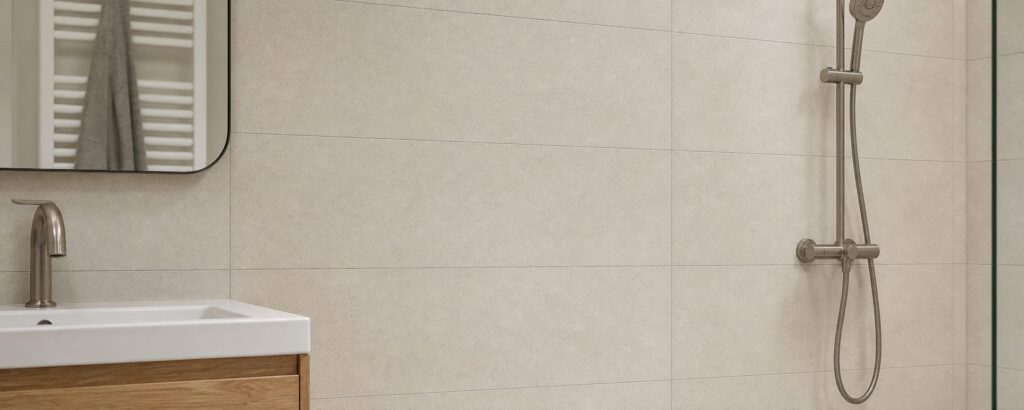 Carrelage imitation béton Sand BORNEO 30x75 - ambiance douche