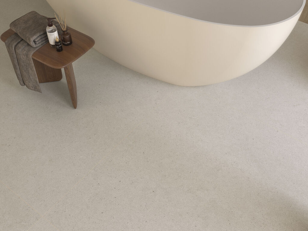 Carrelage imitation pierre Beige CALA 120x120 en situation