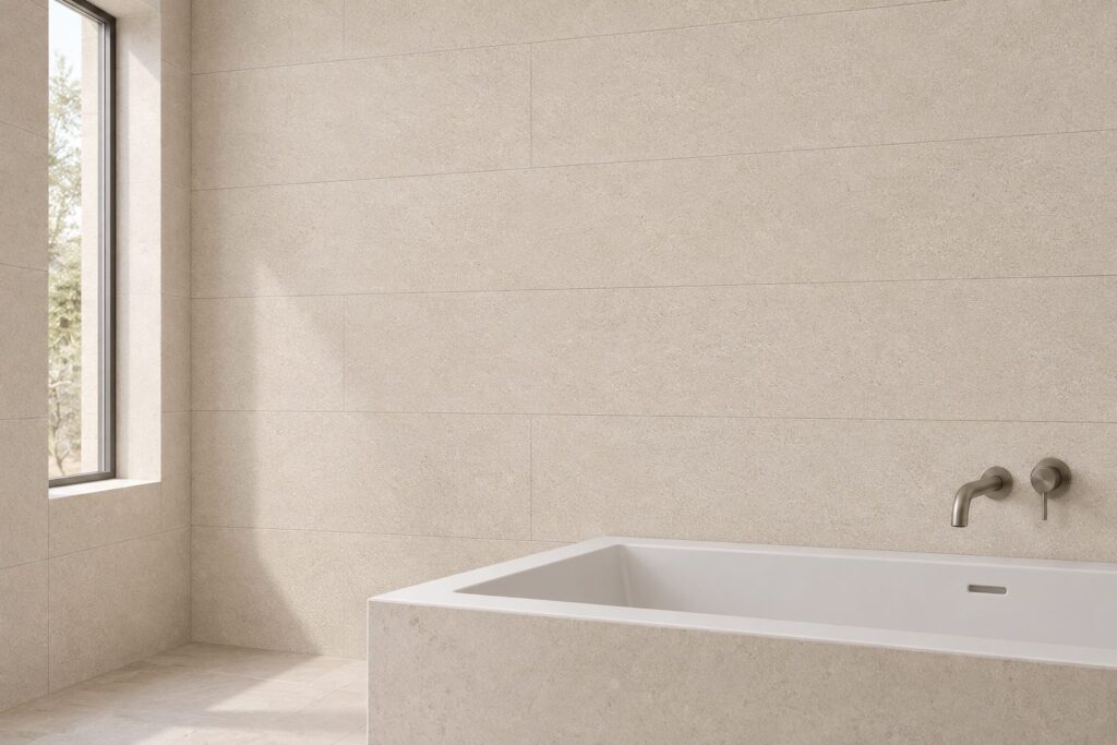 Carrelage imitation béton Sand BORNEO 30×75 - ambiance salle de bain