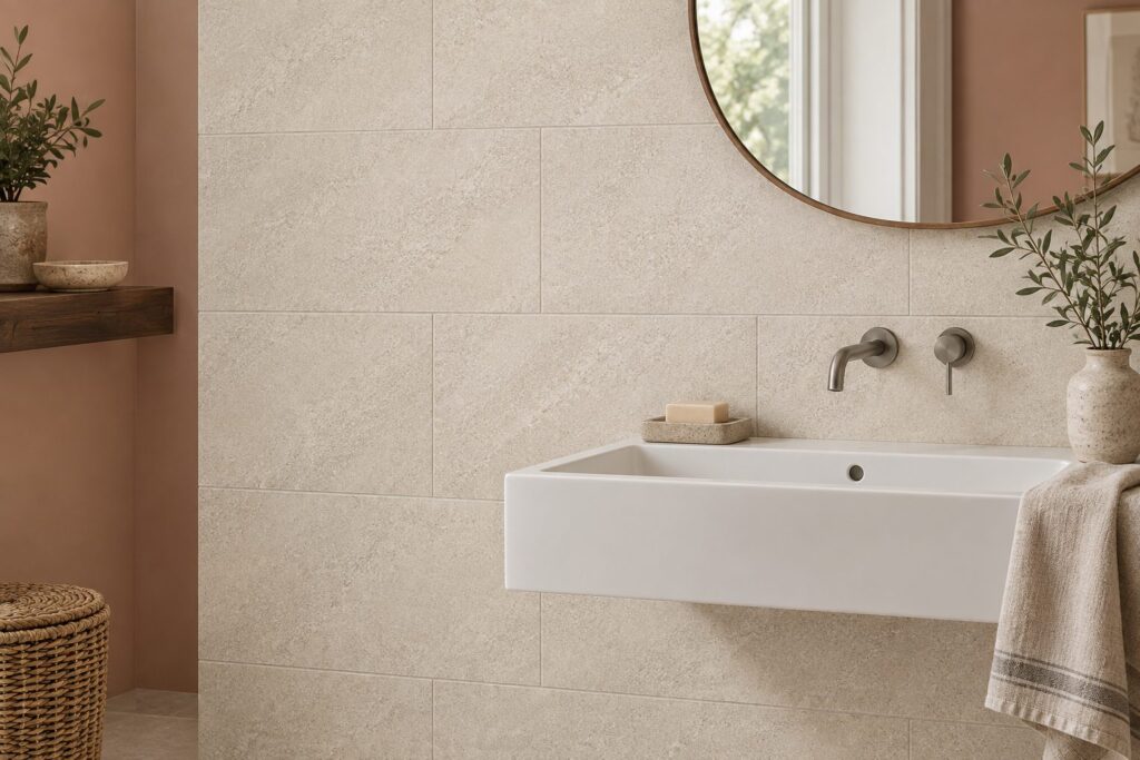 Carrelage imitation pierre Sand KLIFF 30×60 - ambiance salle de bain