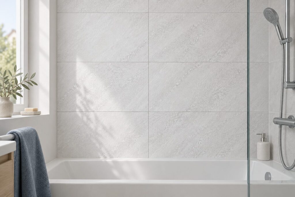 Carrelage imitation pierre White KLIFF 30×60 - ambiance salle de bain