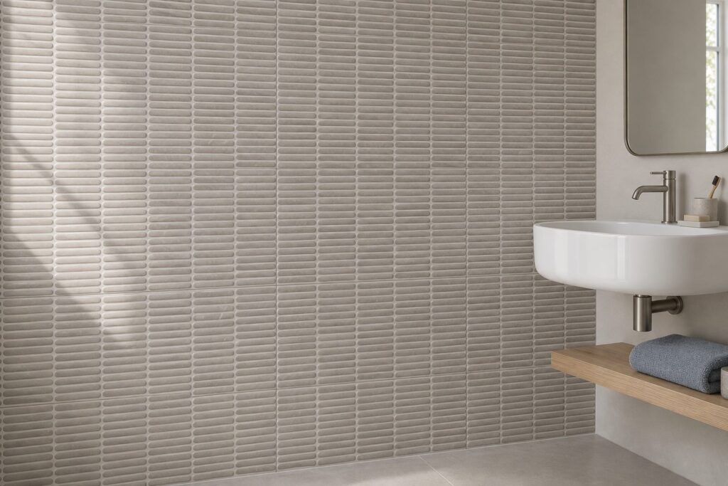 Faïence murale Greige NODE 40×120 - ambiance salle de bain