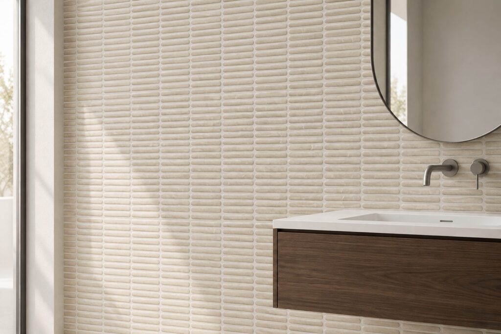 Faïence murale Sand NODE 40×120 - ambiance salle de bain