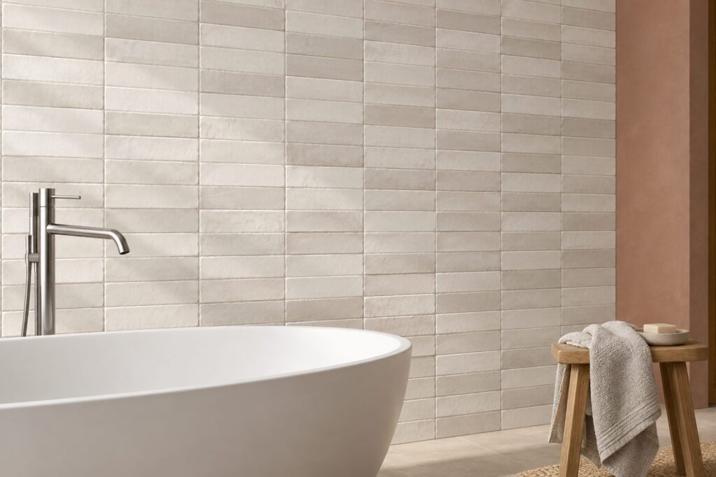Faïence murale White DASTER 40×120 - ambiance salle de bain