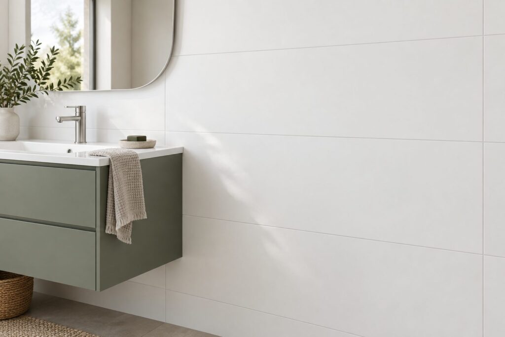 Faïence murale White GLACIAR 40×120 - ambiance salle de bain