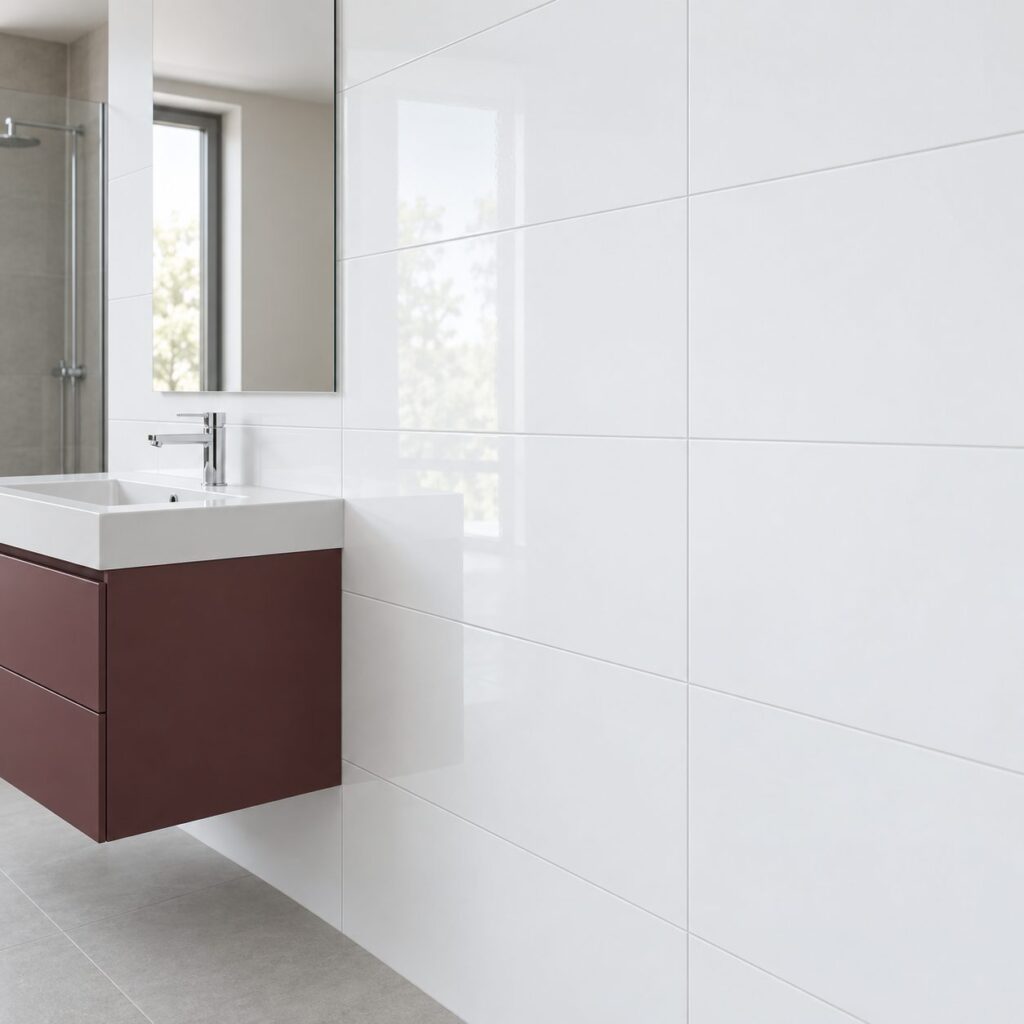 Faïence murale White GLACIAR Brillant 30×90 - ambiance salle de bain