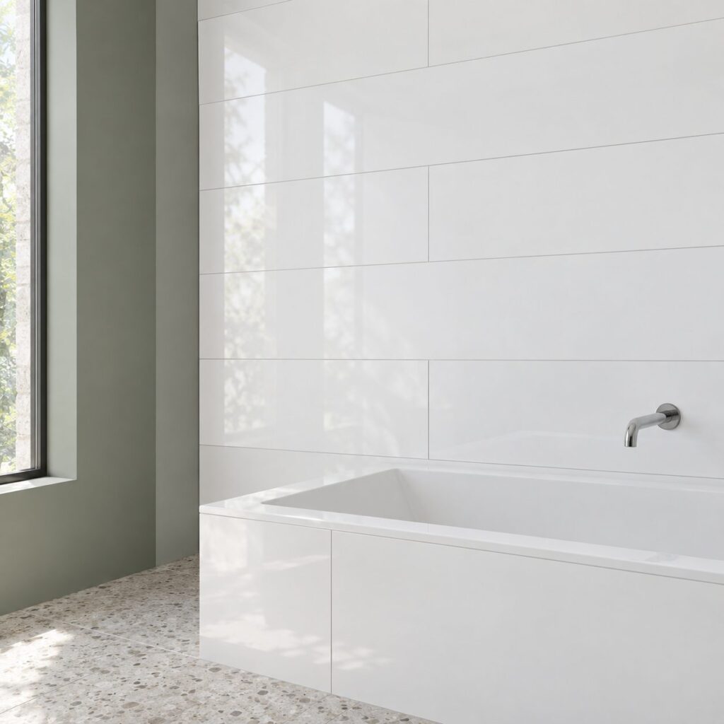 Faïence murale White GLACIAR Brillant 40×120 - ambiance salle de bain
